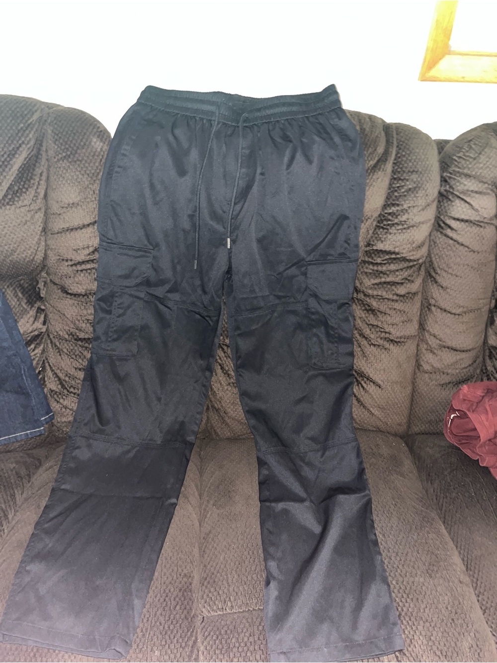 Men's Black Casual Drawstring Pants With Side pockets . Size Large.